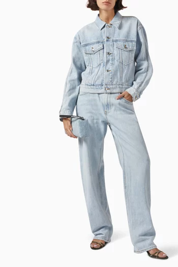 Zipped Back-slit Wide-leg Jeans in Denim