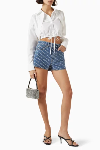 Logo Rhinestone Shorts in Denim