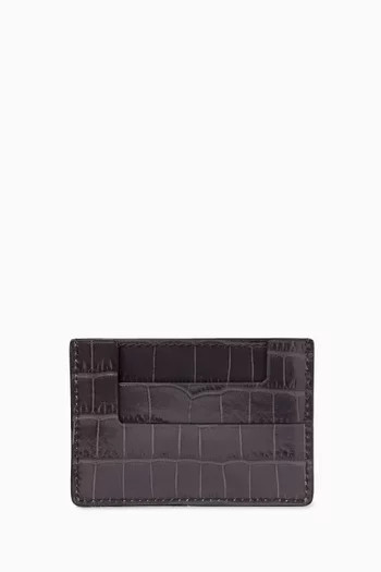 TF Monogram Card Holder in Croc-embossed Leather