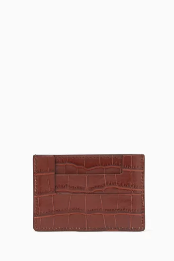 TF Monogram Card Holder in Croc-embossed Leather