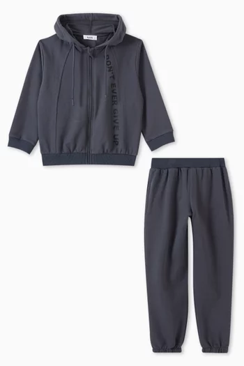 Zip-up Hoodie & Pants Set in Stretch-cotton