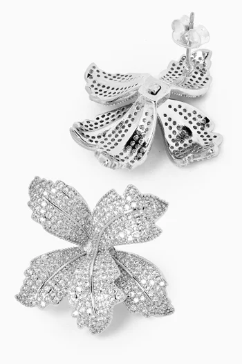 Orchid Bloom Stud Earrings in Rhodium-plated Brass