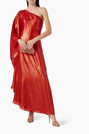 One-shoulder Midi Dress in Metallic Fabric
