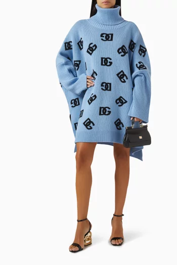 Logo Roll Neck Poncho in Wool-knit