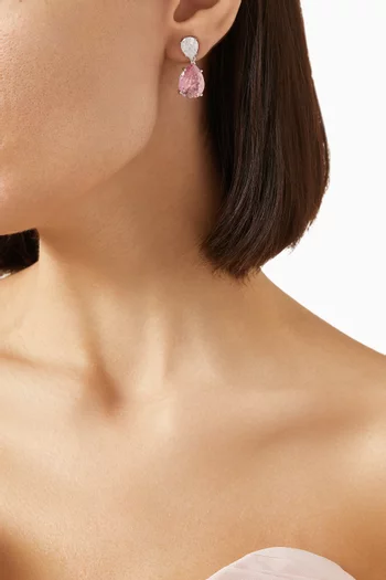 Double Pear-drop CZ Earrings in Rhodium-plated Brass