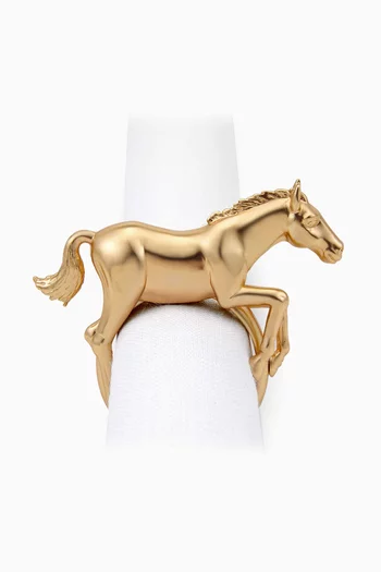 حلقات مناديل بتصميم حصان مطلي بالذهب - طقم من أربع قطع