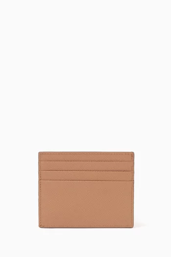 Triangle Logo Card Holder in Saffiano Leather