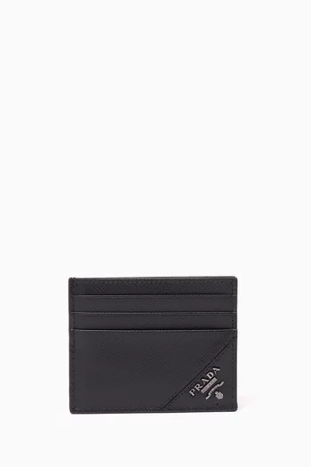 Black Cartilio Logo Saffiano Leather Card Holder