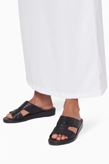 Black Western Arca Ostrich Leather Sandals