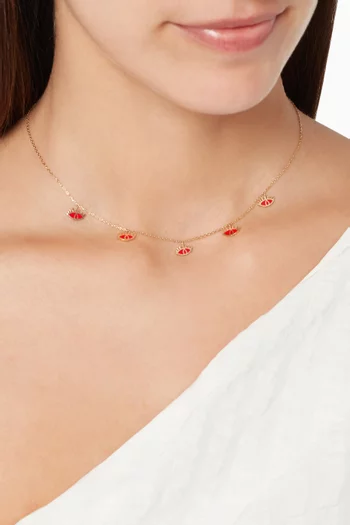 Yellow-Gold & Red-Enamel Eye Charm Necklace