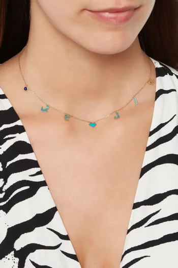 Yellow-Gold & Turquoise-Enamel Al Hobb Charm Necklace