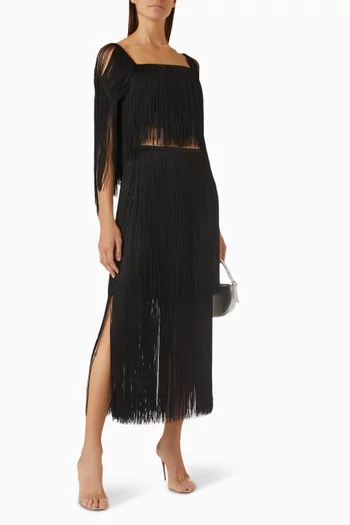 Sol Fringe Maxi Skirt in Viscose Blend