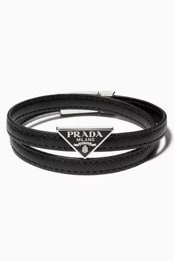 Triangle Logo Saffiano Leather Wrap Bracelet