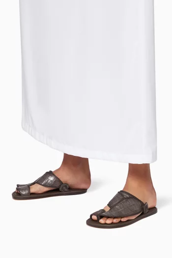 Arabian Crocodile-Embossed Vela Sandals     