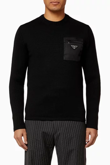 Triangle Logo Nylon Pocket Wool Sweater 