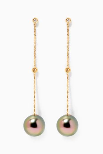 Links of Love Hanging Pearl Diamond Earrings in 18kt Yellow Gold    
