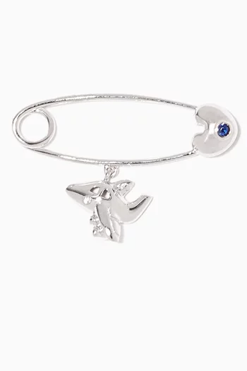 "It's A Boy!" Airplane Diamond & Sapphire Brooch in 18kt White Gold  