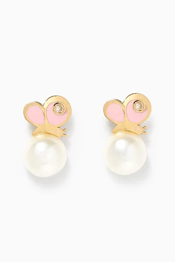 Butterfly Pearl Diamond Earrings in 18kt Yellow Gold       