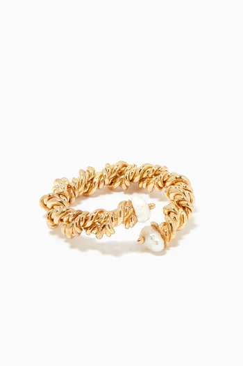 Twisted Mini Pearl Ring in 18kt Gold-Plated Brass     