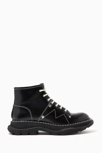 Tread Lace-Up Boots in Shiny Calfskin   