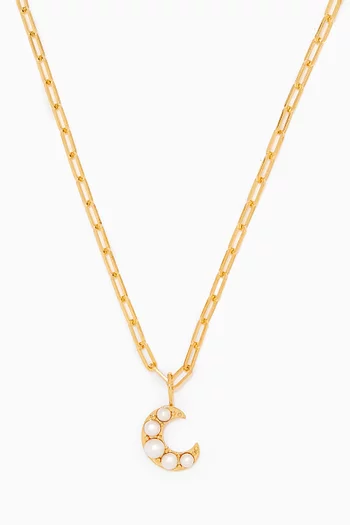 Linked Chain with Pearl Moon Pendant in Yellow Gold Vermeil  