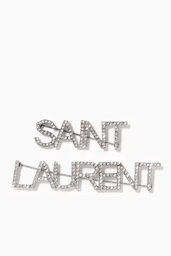 Saint Laurent Brooches in Brass & Crystal, Set of 2  