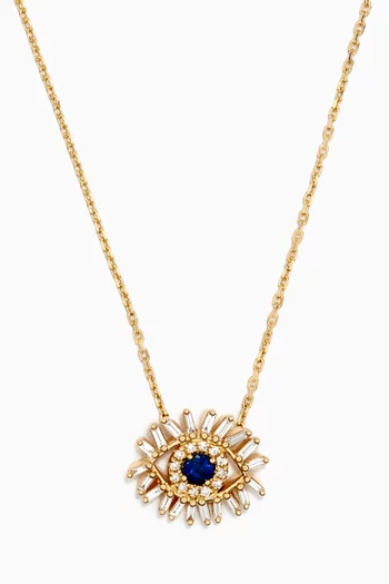 Mini Evil Eye Blue Sapphire Necklace in 18kt Yellow Gold
