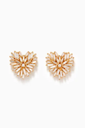 Classic Diamond Small Heart Stud Earrings in 18kt Yellow Gold