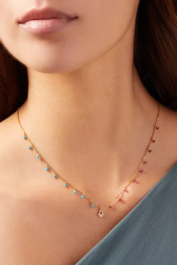 Diamond Hamsa Hand Charm & Bead Necklace in 18kt Yellow Gold     
