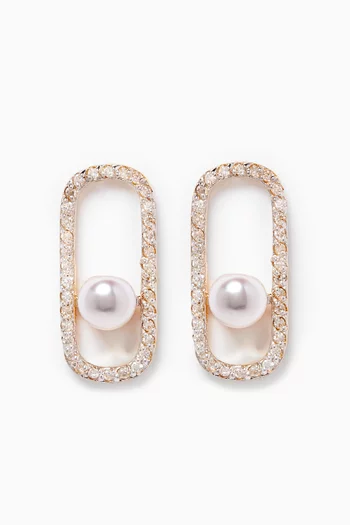 Diamond Pearl Track Earrings in 14kt Yellow Gold   
