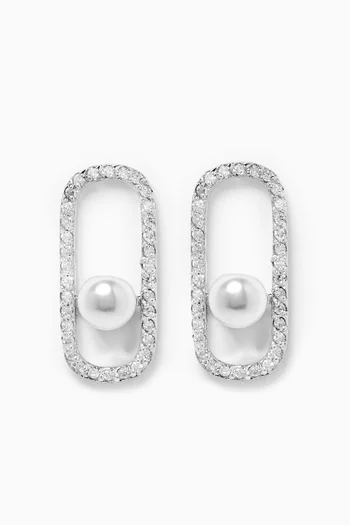 Diamond Pearl Track Earrings in 14kt White Gold  