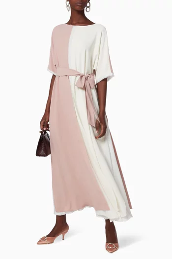 Two-Tone Crepe Belted Dress   