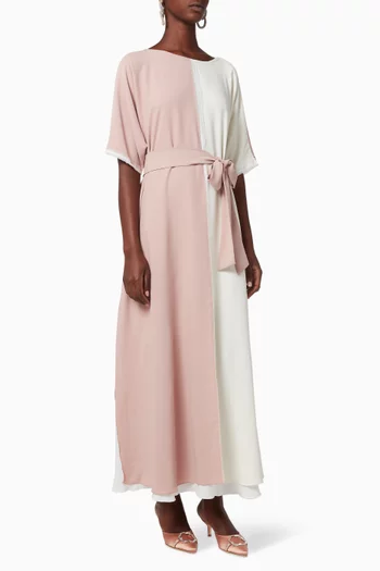 Two-Tone Crepe Belted Dress   