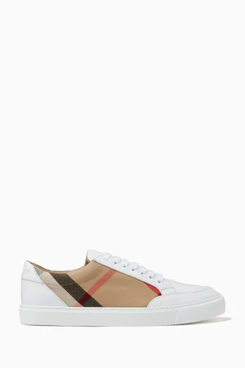 Sneakers in Leather & House Check Cotton  