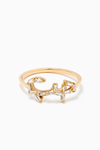 "Hob/ Love" Diamond Baguette Ring in 18kt Yellow Gold    