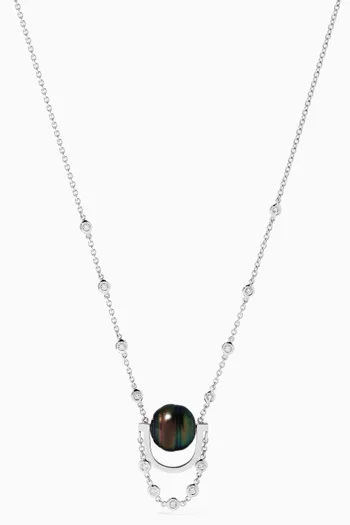 Entrelace Pearl Necklace with Diamonds in 18kt White Gold     