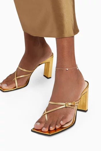 خلخال مزين بخمس حبات من اللؤلؤ ذهب أصفر عيار 14