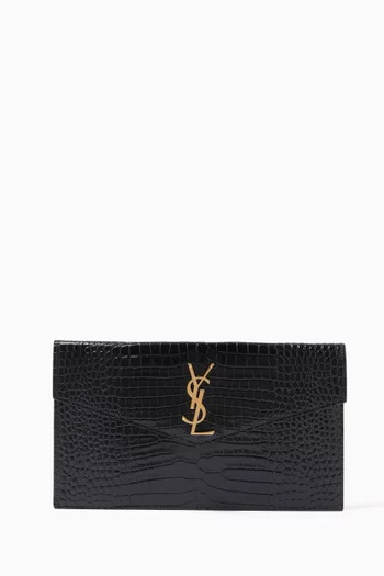 Uptown Pouch in Crocodile Embossed Shiny Leather    