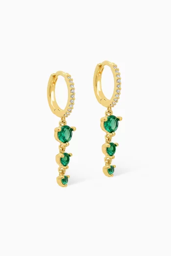 Glass Stone Dangles Pave Huggie Earrings in Gold-plated Brass