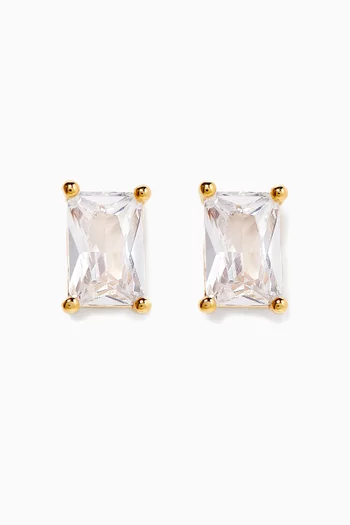 أقراط مرصعة بأحجار زركونيا مكعبة مستطيلة ومطلية بالذهب