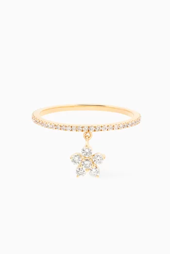 Fairy Flower Hanging Ring with Diamonds in 18kt Yellow Gold 