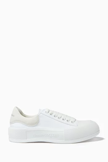 Deck Lace Up Plimsolls in Canvas  