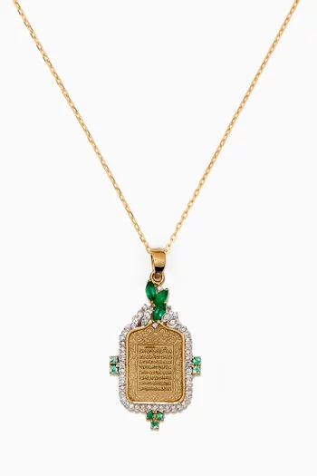 Ayut al Kursi Emerald Pendant with Diamonds in 18kt Yellow Gold        