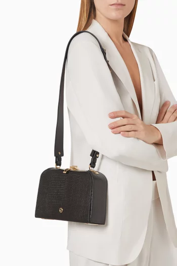 La Prima Crossbody Box Bag in Lizard-print Leather