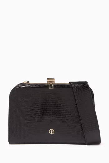 La Prima Crossbody Box Bag in Lizard-print Leather