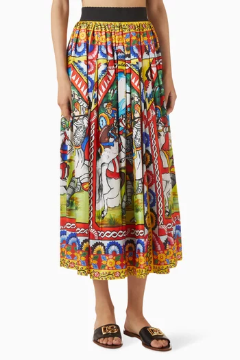 تنورة بطولعلى الكاحل تويل حرير بنقشة كاريتو