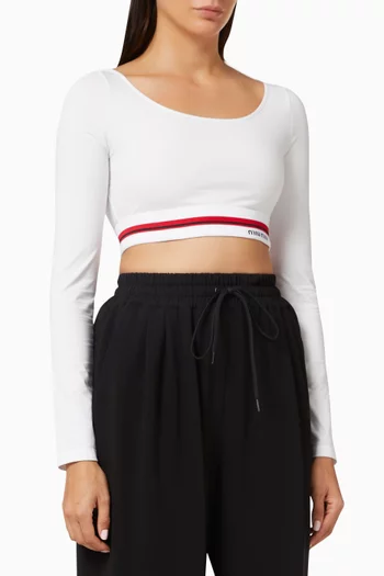 Logo Band Cropped T-shirt in Cotton Jersey  