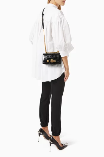 Mini Jewelled Satchel in Croc-embossed Leather
