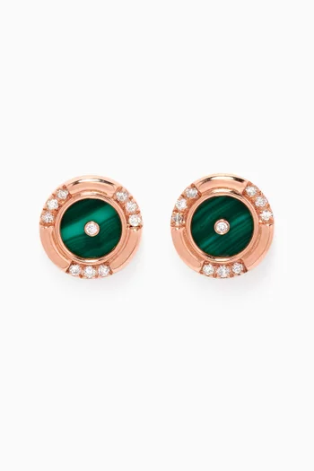Mini Round Malachite & Diamond Studs in 18kt Rose Gold