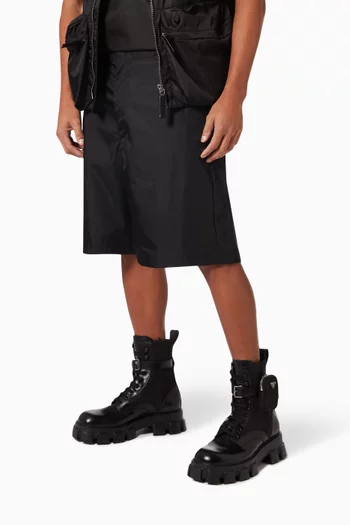 Triangle Logo Boots in Brushed Leather & Nylon